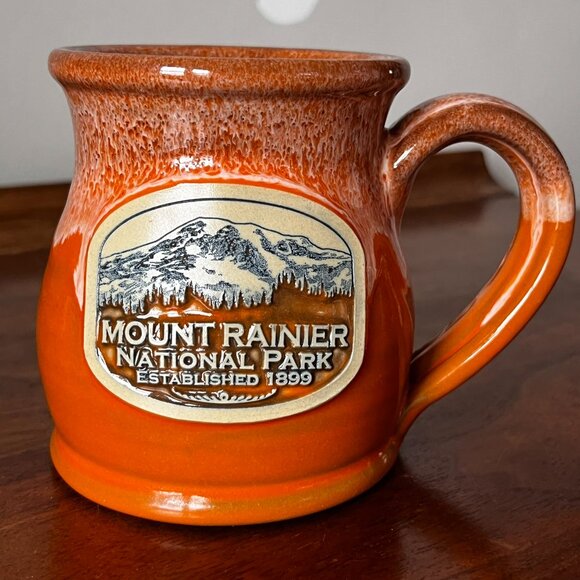 Deneen Pottery Mount Rainier National Park Belly Mug 2021 Orange 13 oz. Handmade - Picture 1 of 11